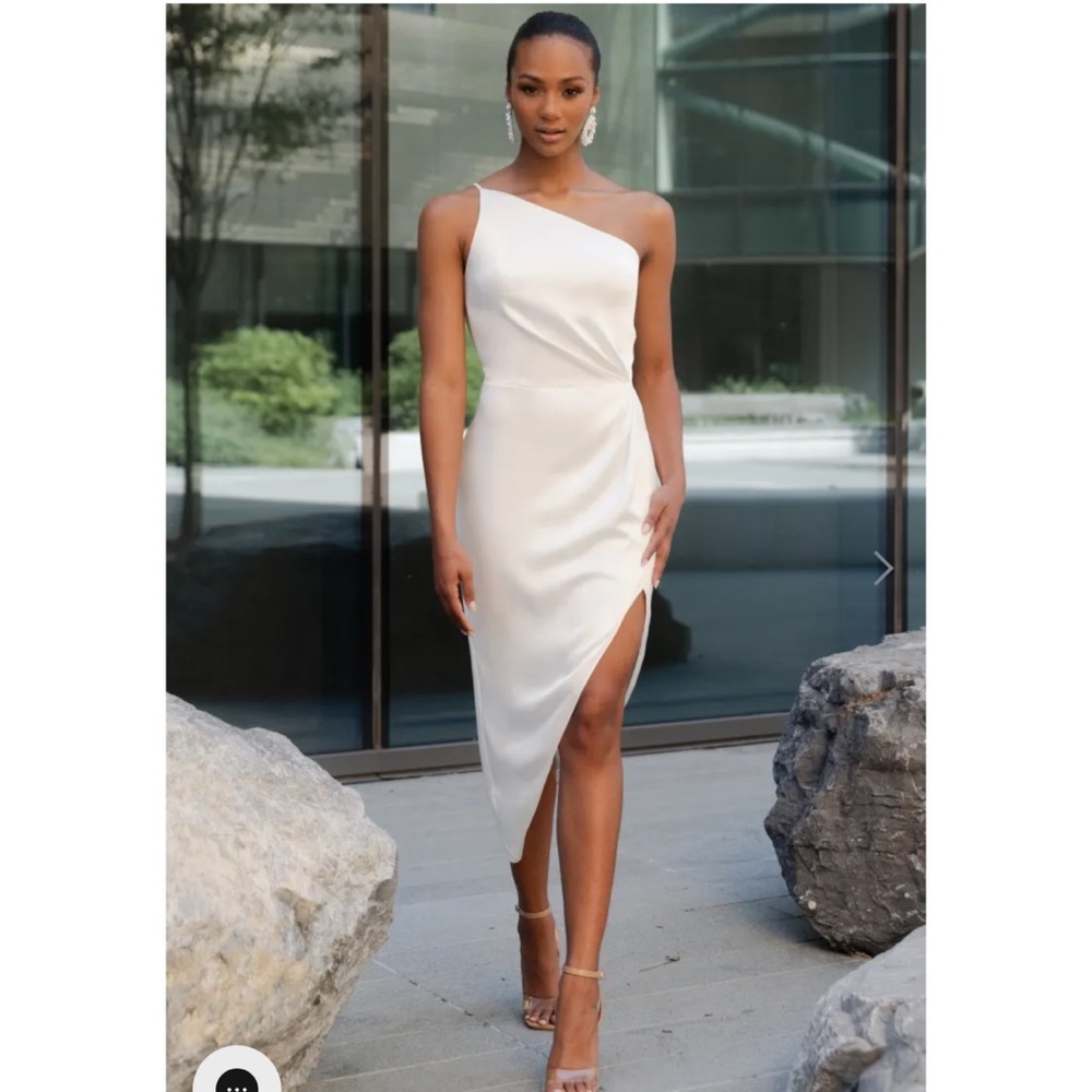 Jenny Yoo Calla Ivory Asymmetrical One-shoulder Satin Dress